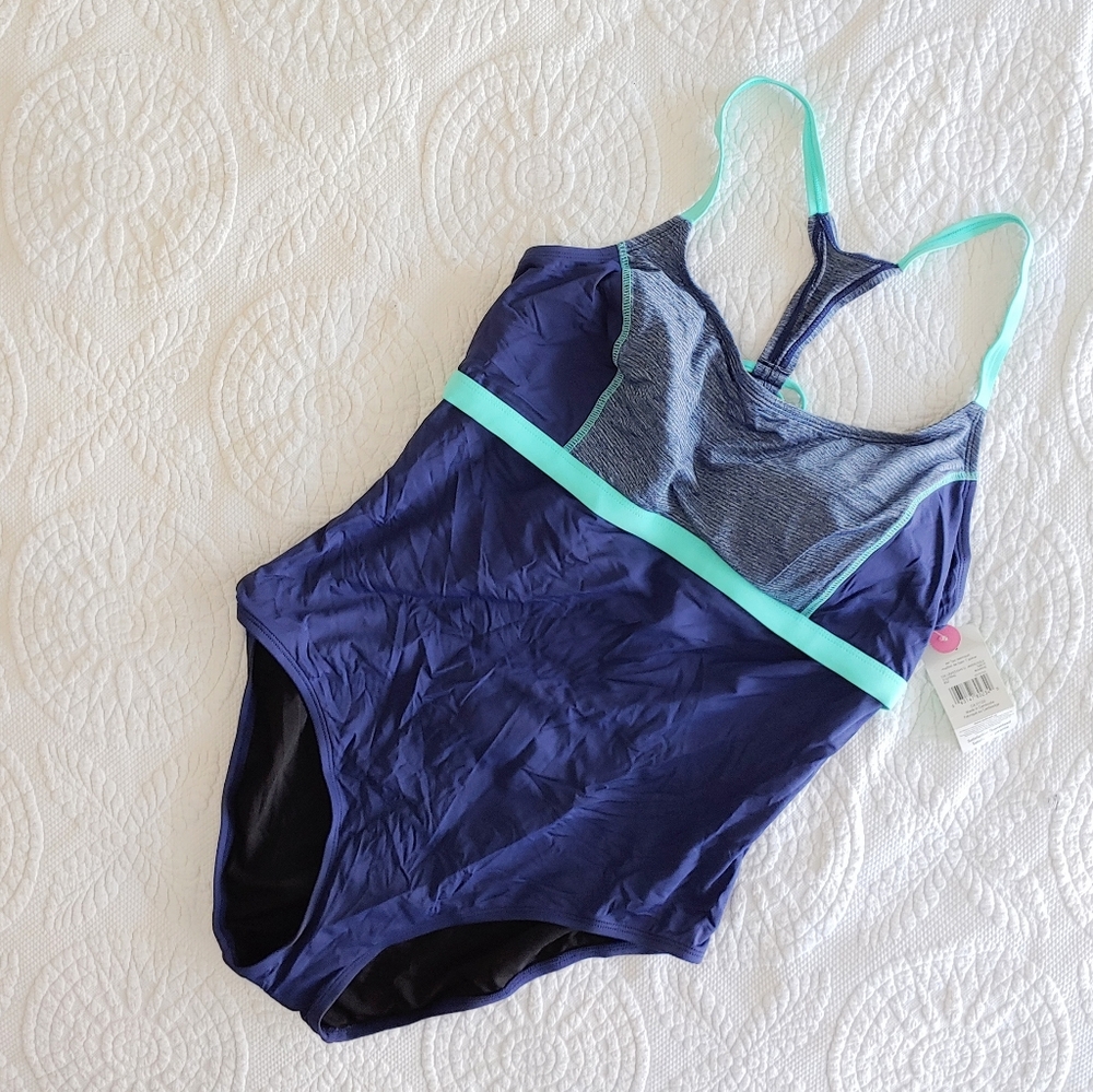 Athletic Works Women's One Piece Swimsuit - Navy and Aqua